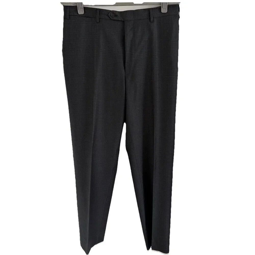 Canali Mens 35x32 IT 52 100% Wool Dress Pants Gray Check Flat Front Made N Italy - Picture 2 of 16